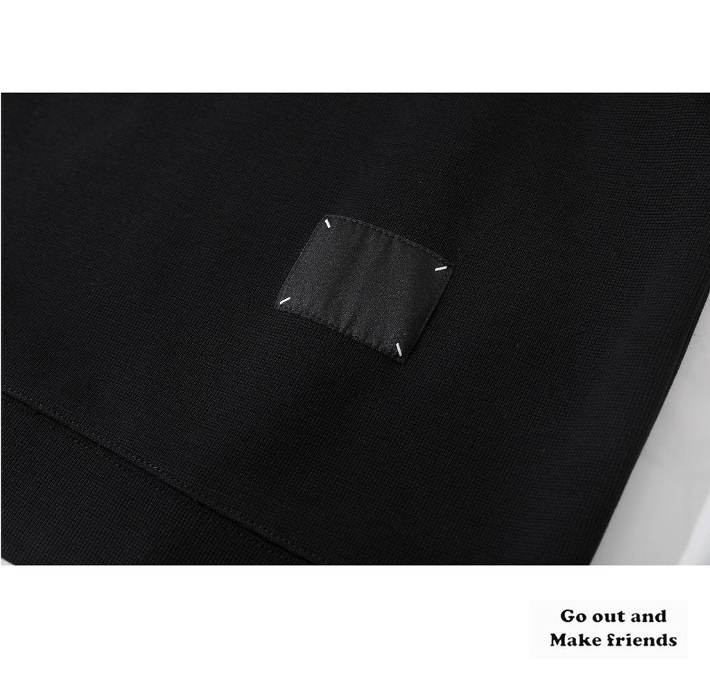 Men's Trendy Black Fake Two-Piece Lapel Hoodie Polo Shirt for Spring/Autumn