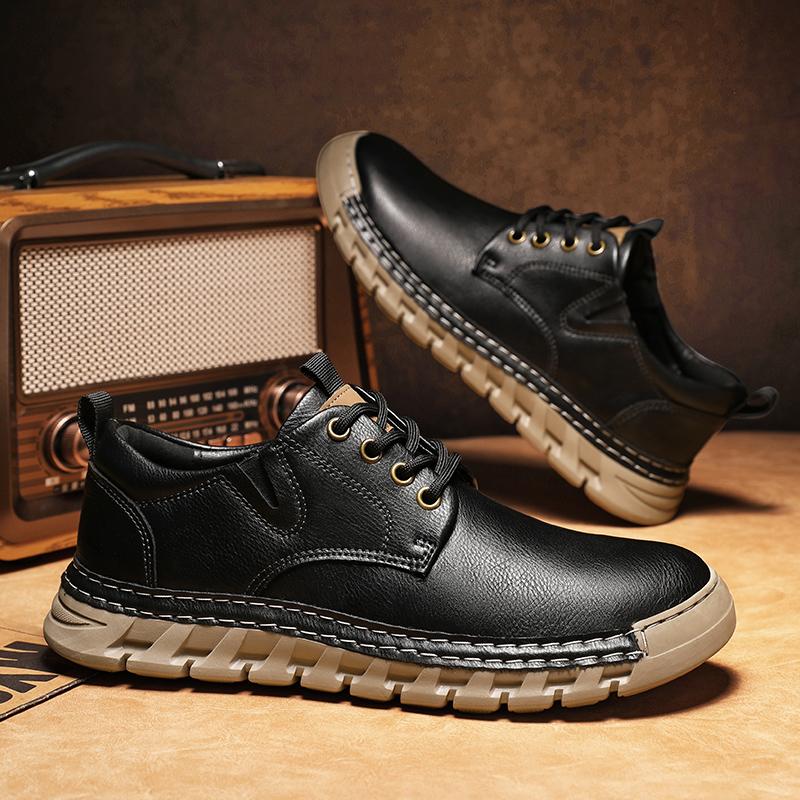 

New Men s High-quality Breathable Retro Leather Outdoor Shoes Soft Comfortable Wear-resistant Men s Business Casual Shoes 47 чёрный