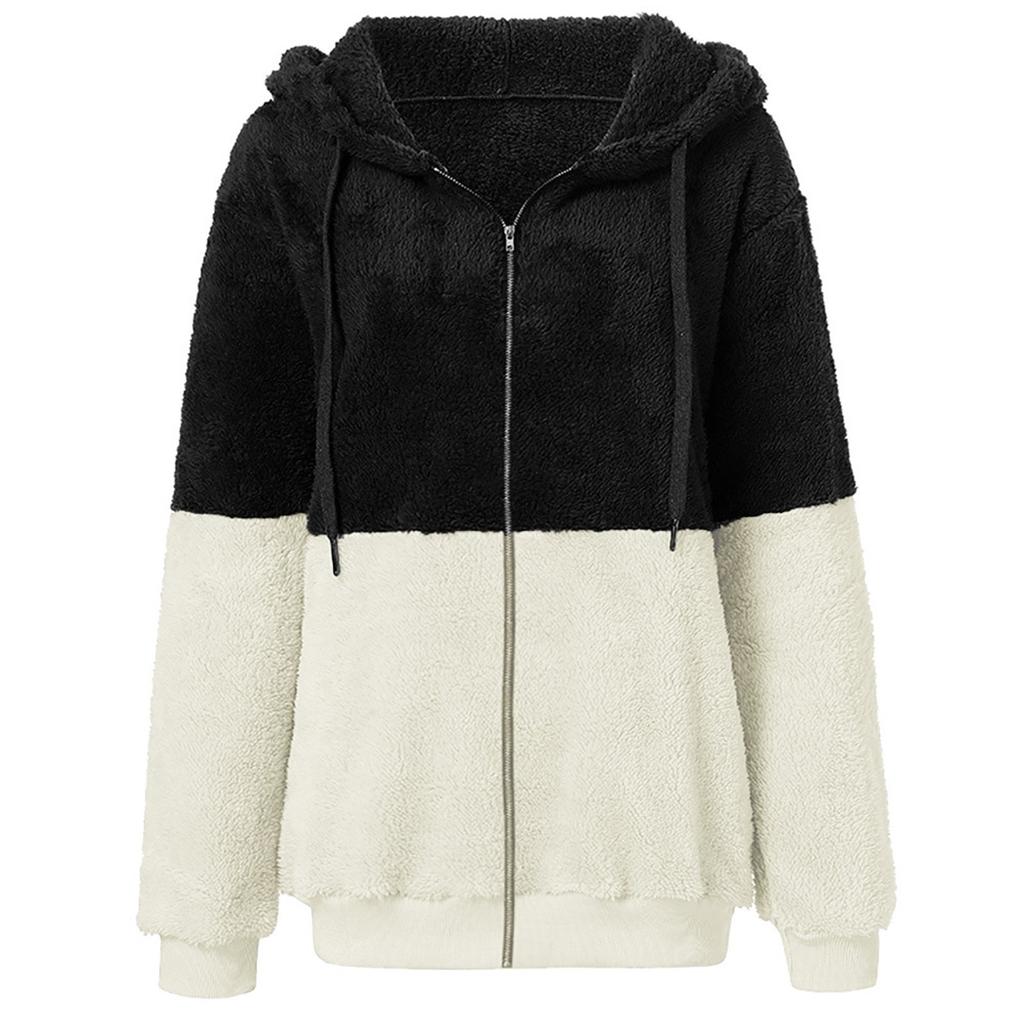 Damen Kapuzen-Sweatshirt-Mantel, Winter, warm, Reißverschlusstaschen, Baumwollmantel, Oberbekleidung