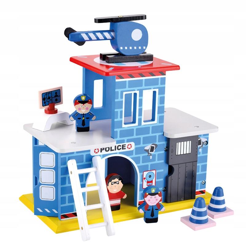 Wooden Police Station, 2 Floors - Helicopter, 3 Figures, ECO Set
