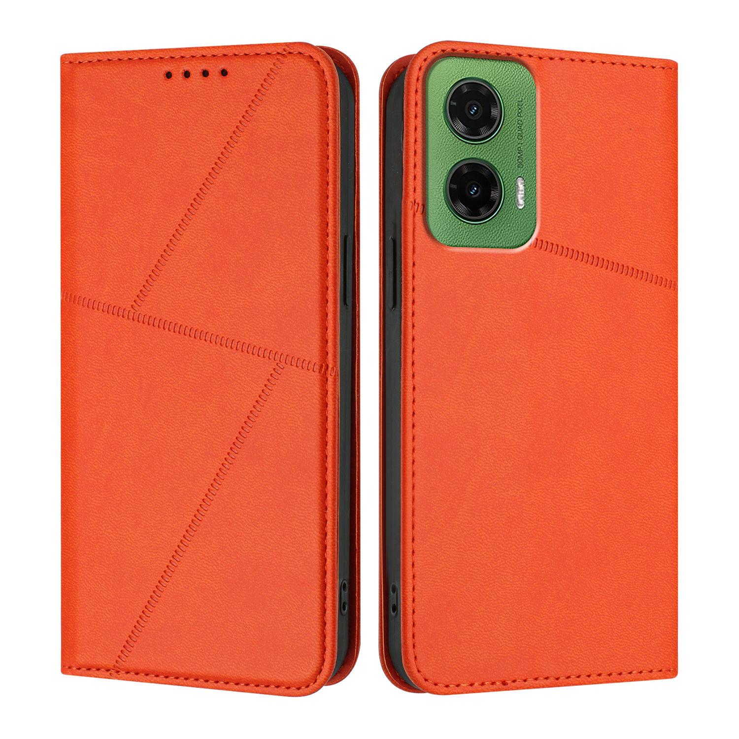 

For Motorola Moto G35 5G Wallet Case Magnetic Closure Leather Flip Phone Cover with Stand Orange