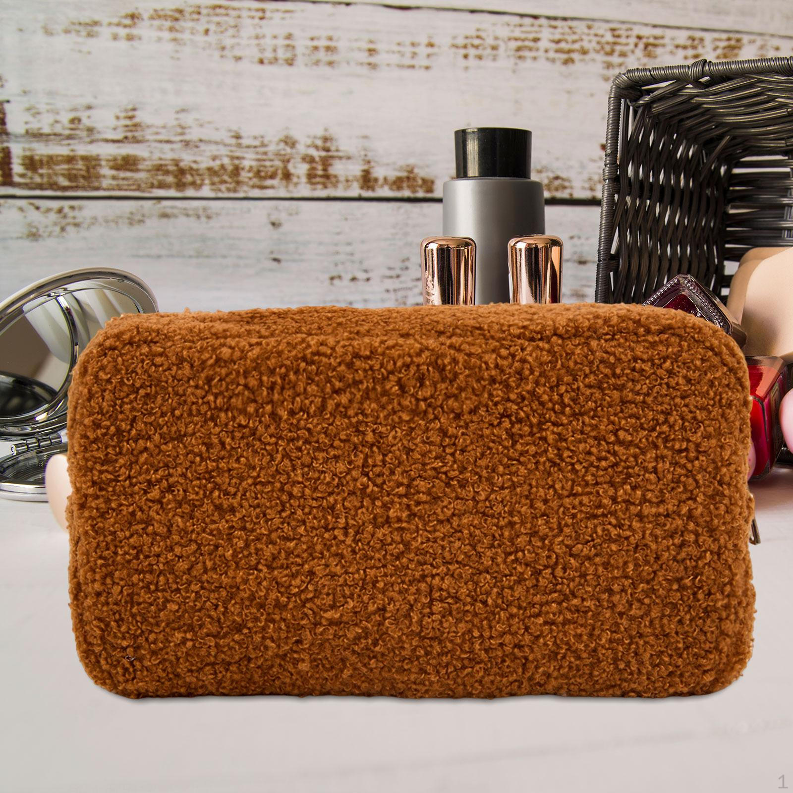 

Косметичка из плюшевой ткани с застежкой-молнией, универсальный легкий органайзер для макияжа темно-коричневого