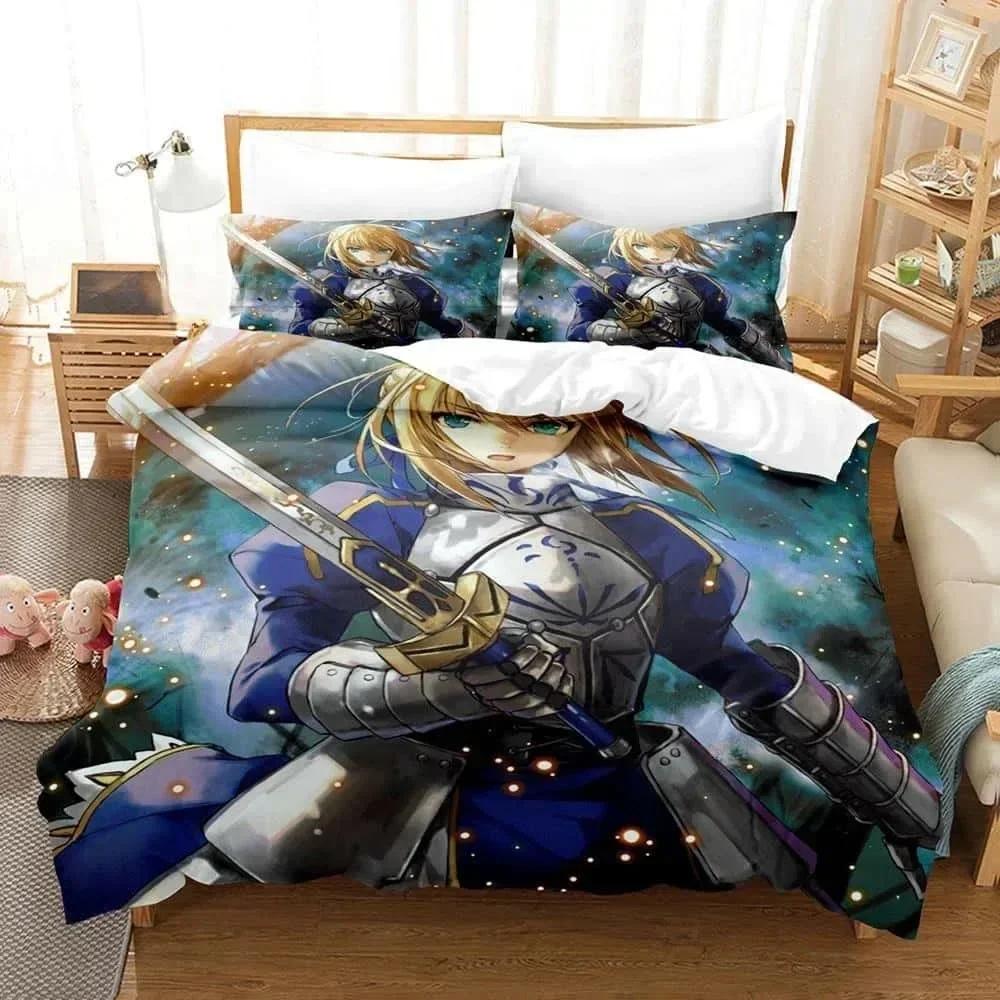 3D Anime FateStay Night Saber Bedding Set Printed Bed Set With Pillowcase Bed Duvet Cover Soft Queen King Size Bedclothes Home