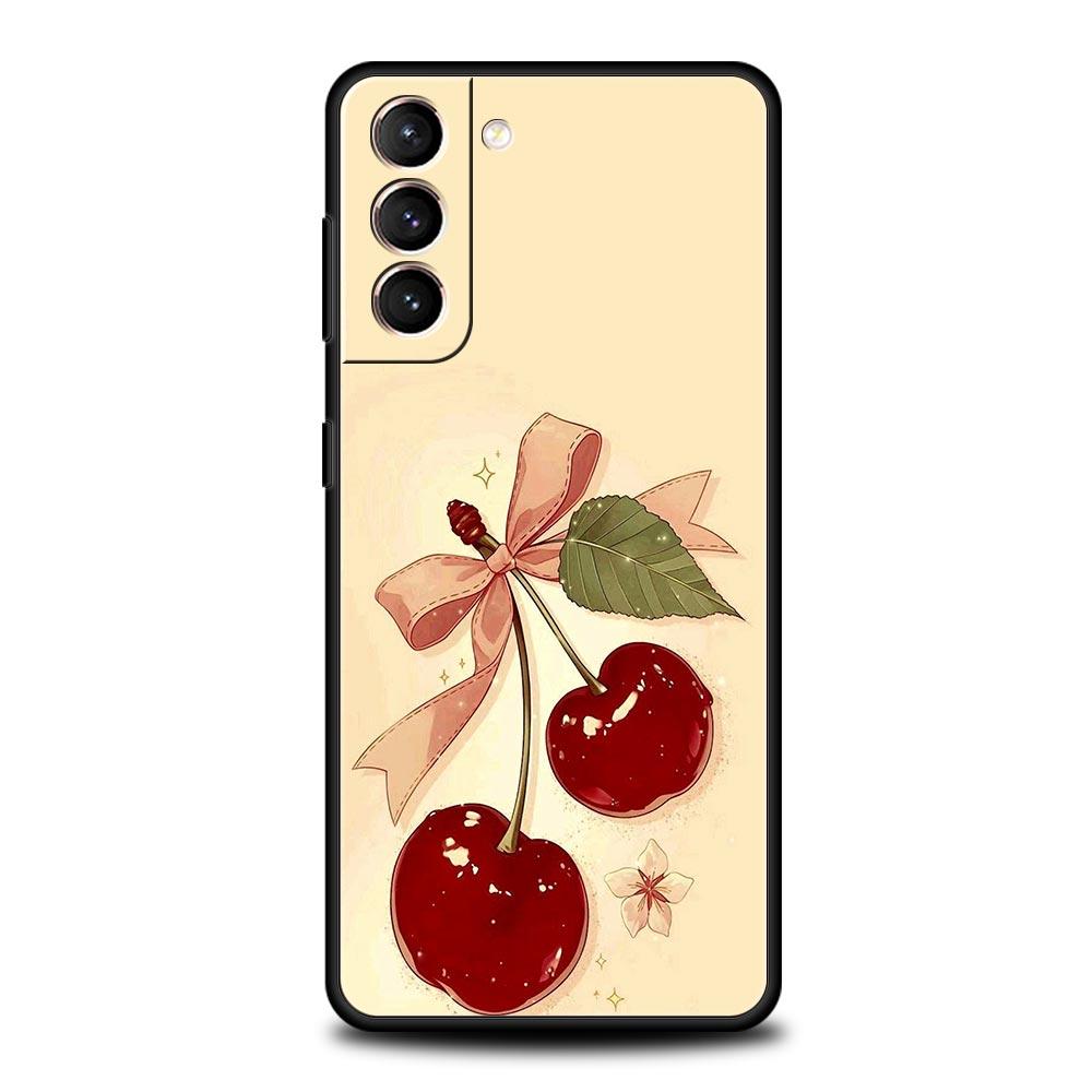 

Red Cherry Soft Phone Case For Samsung Galaxy S25 Edge S24 Plus S23 FE S22 S21 S20 Ultra 5G S10 Black Protect Cover Samsung S10