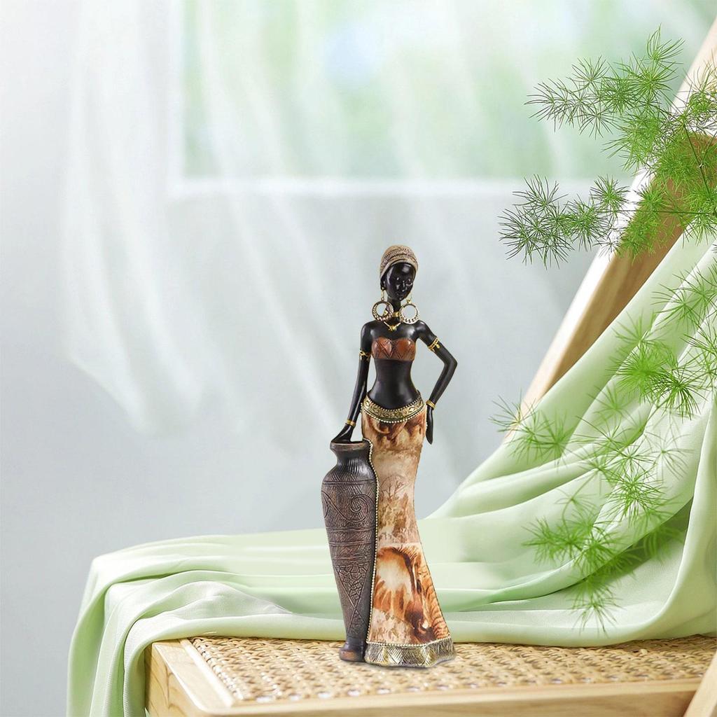 Africian Women Figurine Lightweight Multipurpose African Decor African Sculpture Home Decor Brown for Bookshelves Living Room
