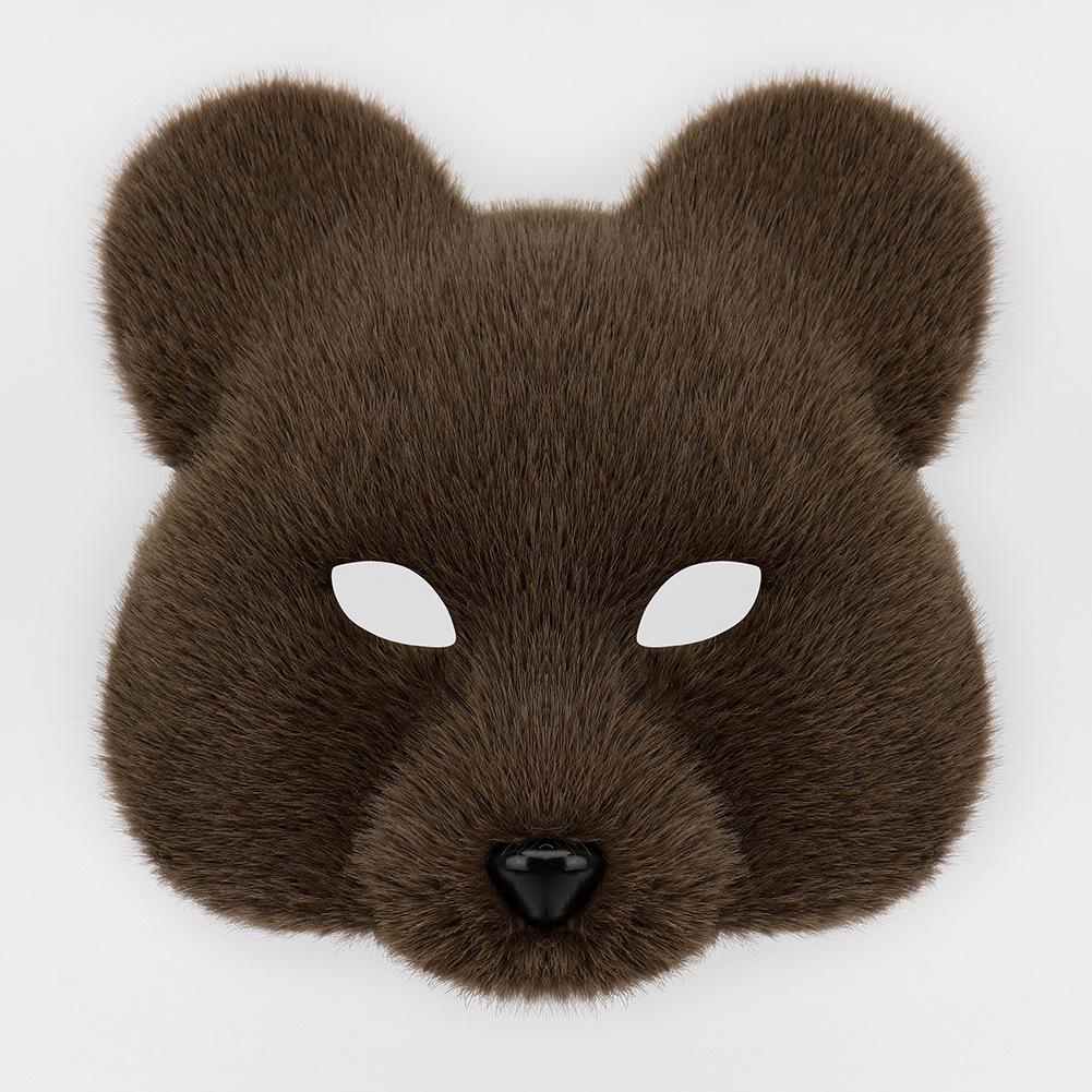 

Halloween Simulation Brown Bear Mask Masquerade Party Cosplay Plush Mask Cross-Border Full Face Mask Props