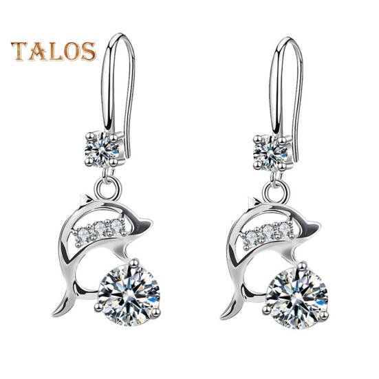 1 Pair Korean Style Hook Earrings Dolphin Design Shiny Rhinestones Drop Earrings Women Mid-length Earrings