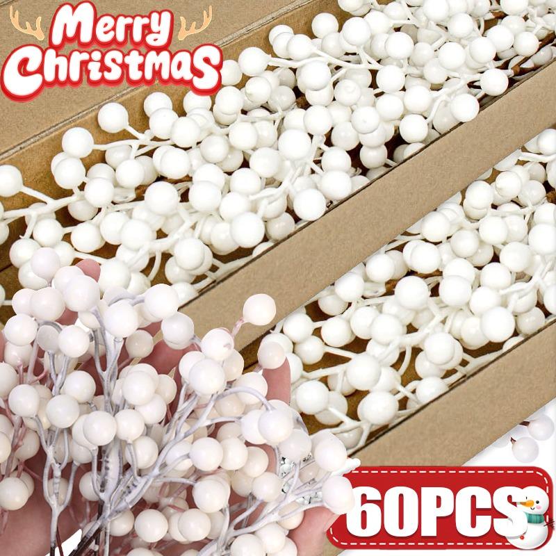 4 Styles White Berry Picks Multiple Heads Holly Berries Stems Branches for Christmas Wedding Winter Decoration Xmas Ornaments
