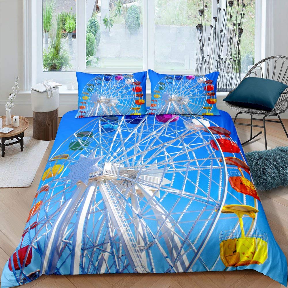 Ferris Wheel Duvet Cover Set For Kids Teens Boys Girls Lightweight Bedspread Cover Bedroom Decor Holiday Enjoy Theme Bedding Set