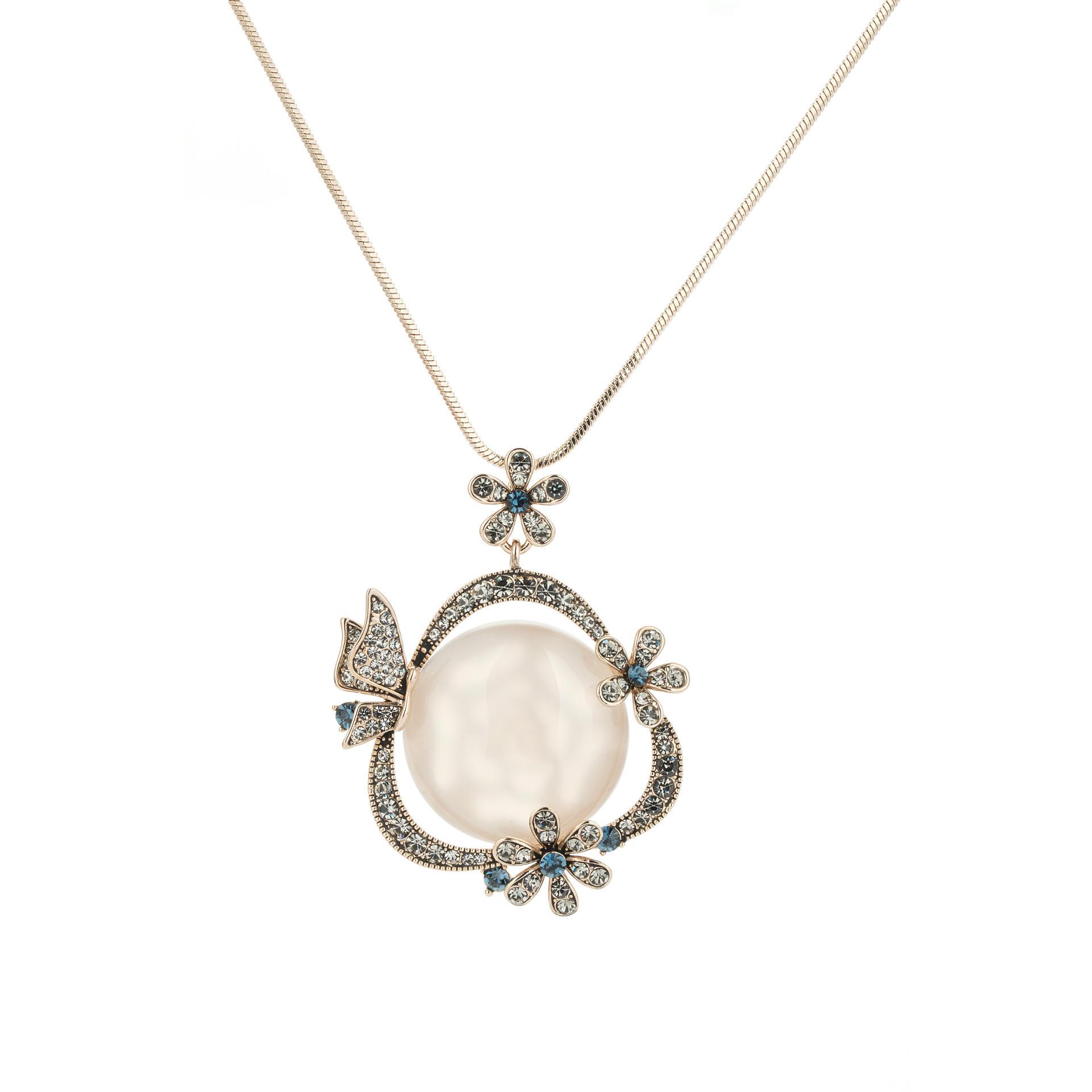 

Snake Alloy Fashionable Chain Floral Rhinestone Cat Eye Stone Sweater Necklace Coffee Gold