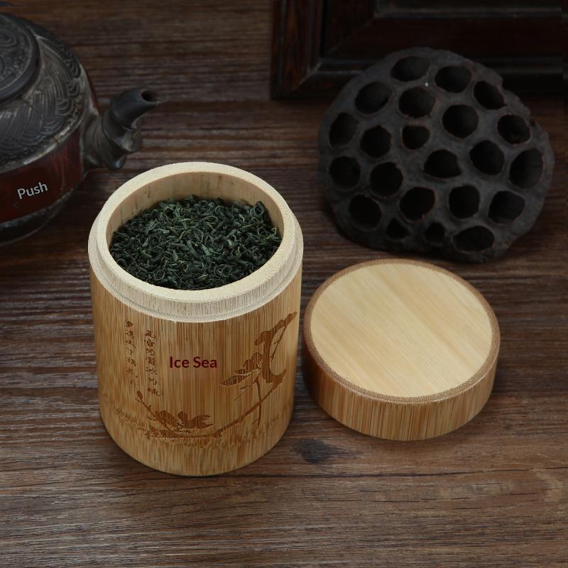 Carved Bamboo Tea Storage Box Lid Seal Tea Canister Food Spice Nut Box Organizer Kitchen Storage Jars Accessories