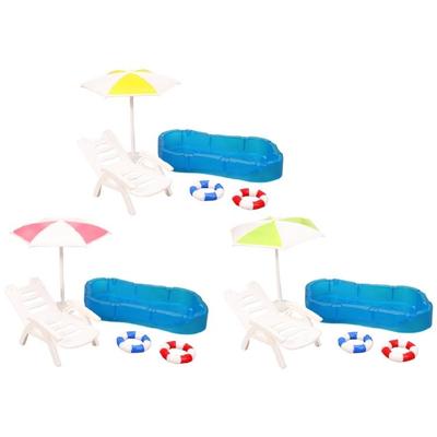 Miniature Beach Scene Set for 1/12 Dollhouses Poolside Display Furniture with Deck Chair Sunshade for Kids Pretend Play