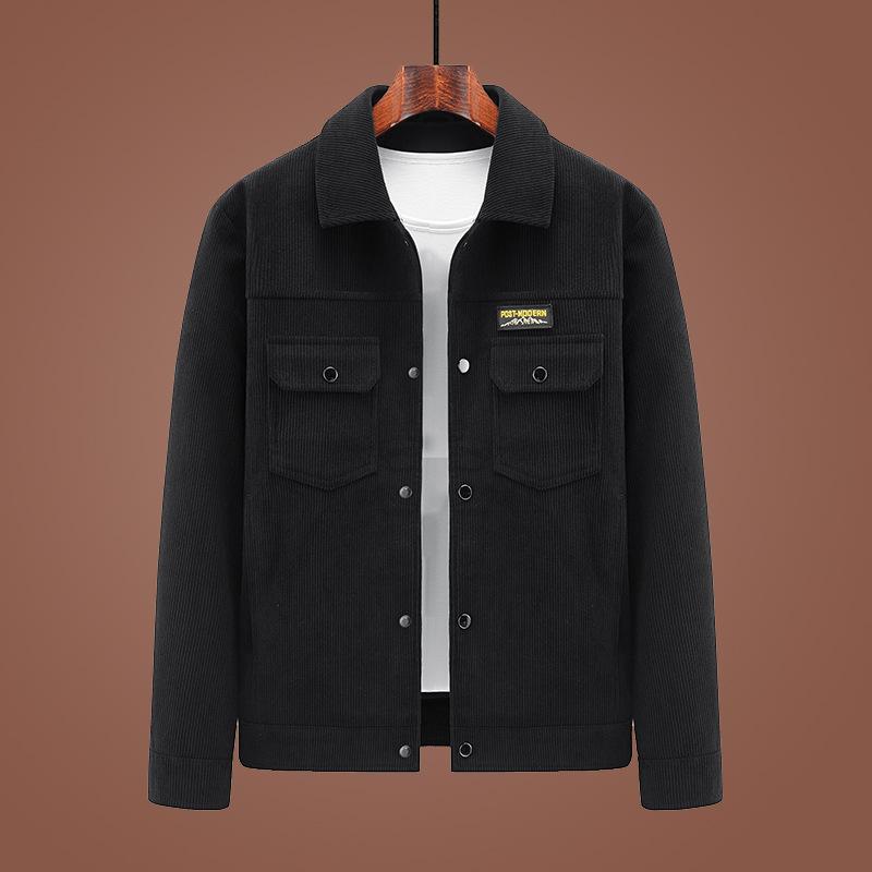 Men's Casual Tooling Jacket Multi-pocket Corduroy Striped Lapel Jacket Middle-aged Retro Long-sleeved Top Versatile