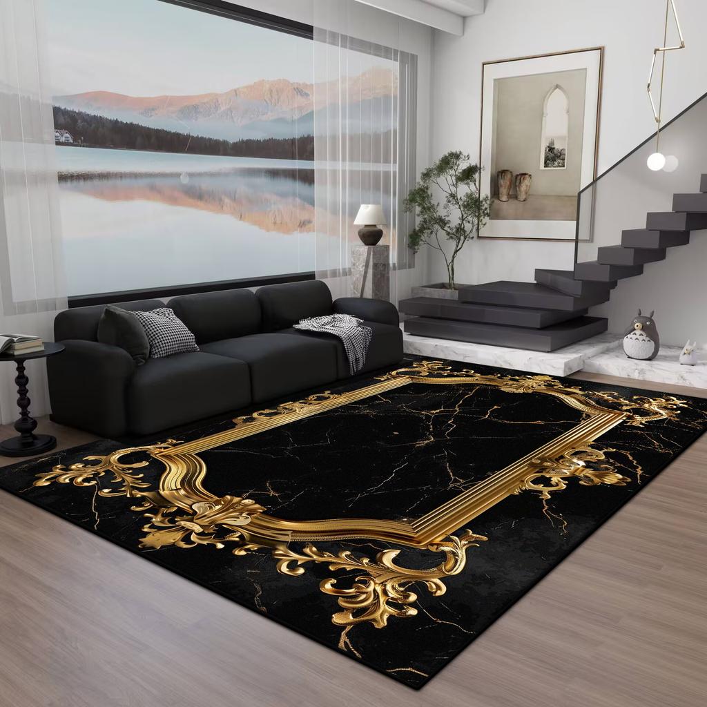Black Gold Marble CARPET FOR LIVE ROOM Washable Room Decorations Sofa Table Large Area Rugs Non-slip Large Rug Coffee Tables Mat