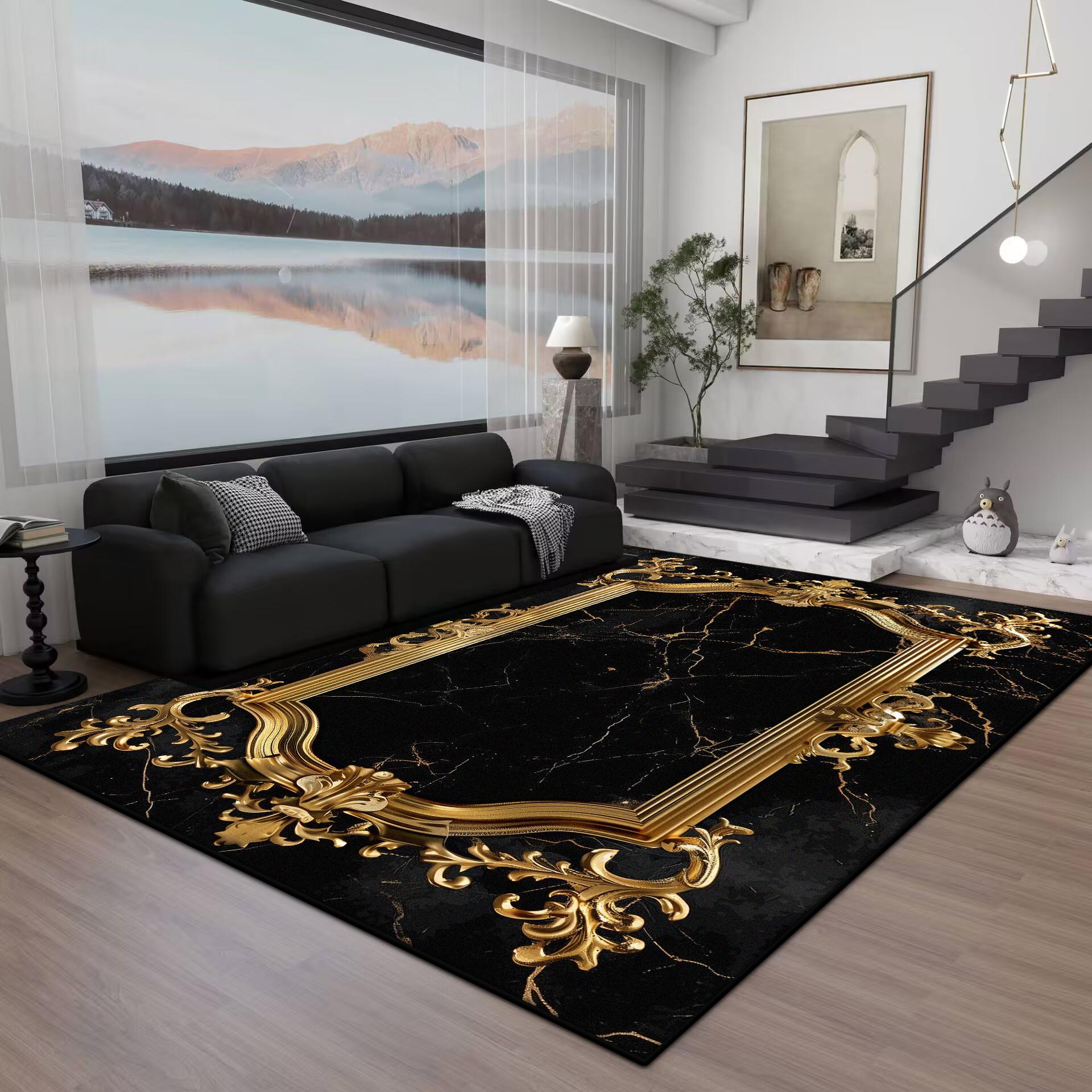

Чорний Золотий Мармур КИЛИМ ДЛЯ ВІТАЛЬНІ Праний Кімнатні Прикраси Диванний Столик Великі Килими Нековзкий Великий Килим Кавові Столики Килимок 100*160cm