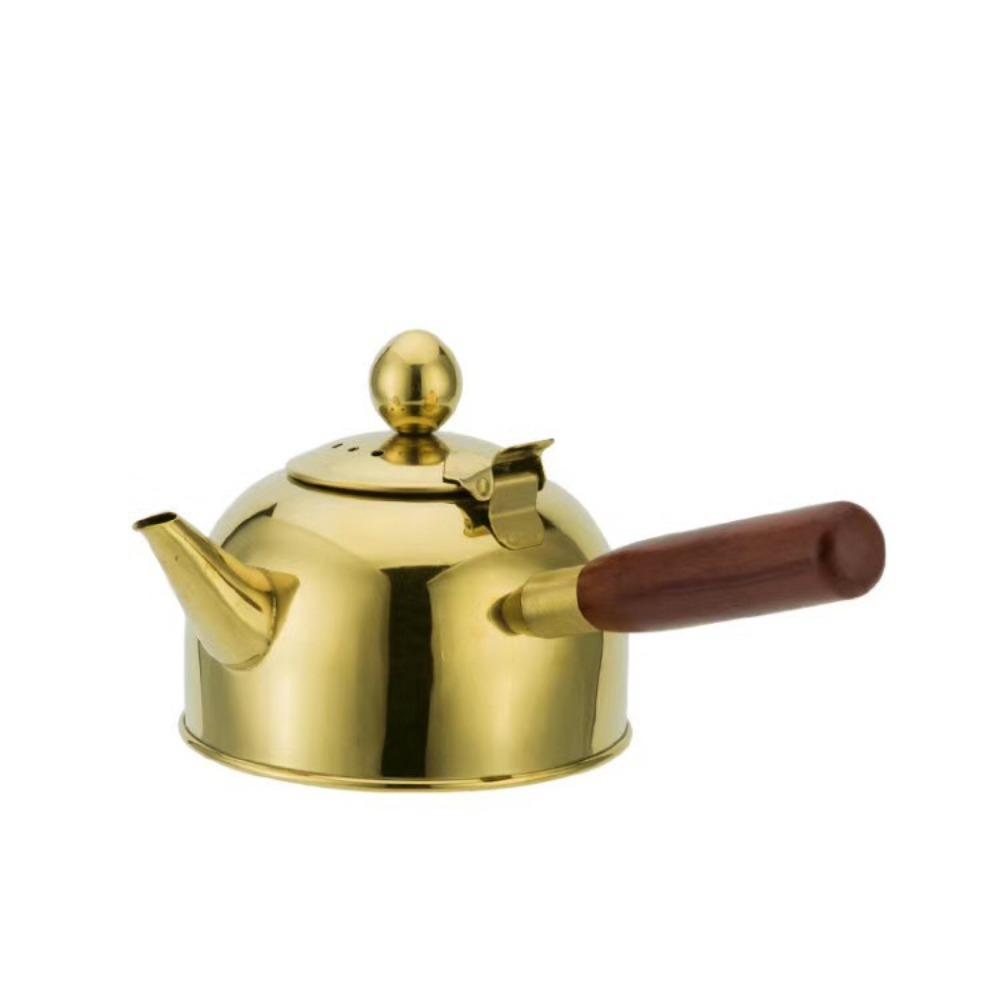 Side Wooden Handle Boiling Water Kettle 304 Stainless Steel Teapot Portable Tea Kettle  Restaurant