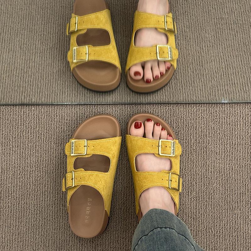 Leather thick-soled slippers women's summer wear new casual soft-soled beach one-word cool slippers