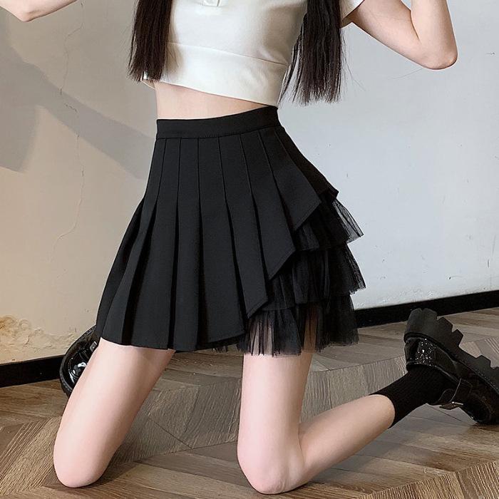 

White Short Skirt for Women Summer Fashion Patchwork Tulle Skirt High-Waisted Slimming A-Line Casual All-match Versatile Pleated Skirt 3XL