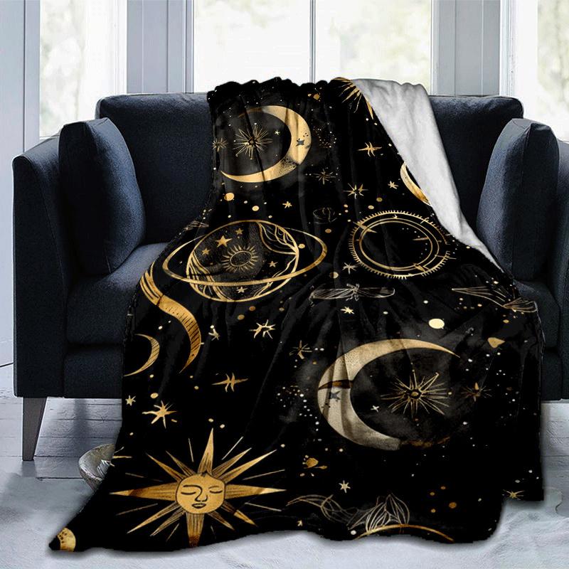 1pc Moon Printing Lightweight Flannel Blanket, Comfortable and Warm Blanket, for Camping Sofa Bed and Couch Office, Suitable for Gift Blanket