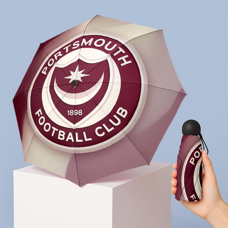 Portsmouth FC Mini 5 Fold Pocket Umbrella Compact Lightweight Anti UV Rain Sun Protection Umbrella Portable Travel Umbrella