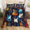 Guitar Duvet Cover Twin,Modern Music Themed Bedding Set Kids Cool Hip Pop Inspired Bed Cover,Musical Instrument Comforter Cover