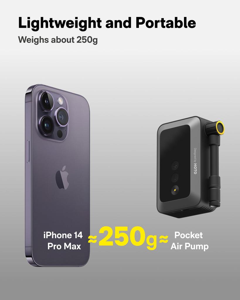 HOTO Pocket Air Electric Air USB Large Digital Display Pump, Pump, Rechargeable, Type-C, Lightweight, Powerful, Portable, Capacity,