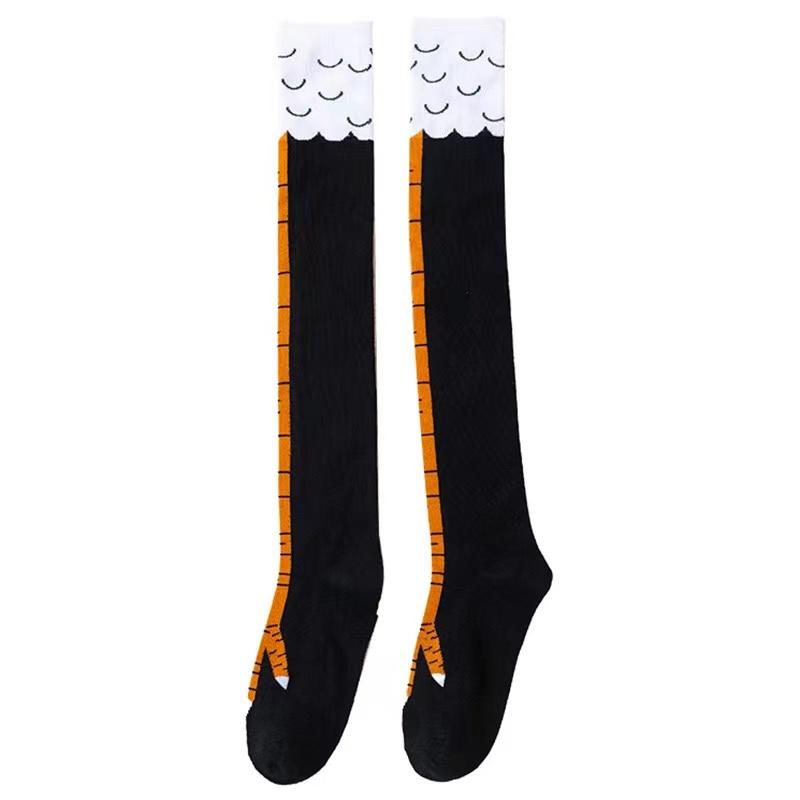 Chicken Paws Feet Socks Women Long Socks Leg Warmers Funny Cartoon Cotton Chicken Leg Claw 3D Print Over Knee Socks Stockings
