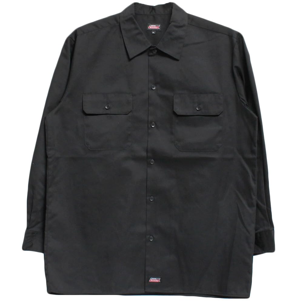 Work shirt for large pocket long sleeve black x solid color [GENUINE Dickies] men, size, switching, twill, hickory, shirt, 3L, (49)