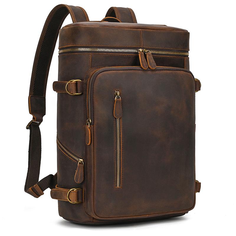 Vintage Genuine Leather Men's Backpack Large capacity travel bag crazy horse leather male 14" Laptop travel backpacks school Bag