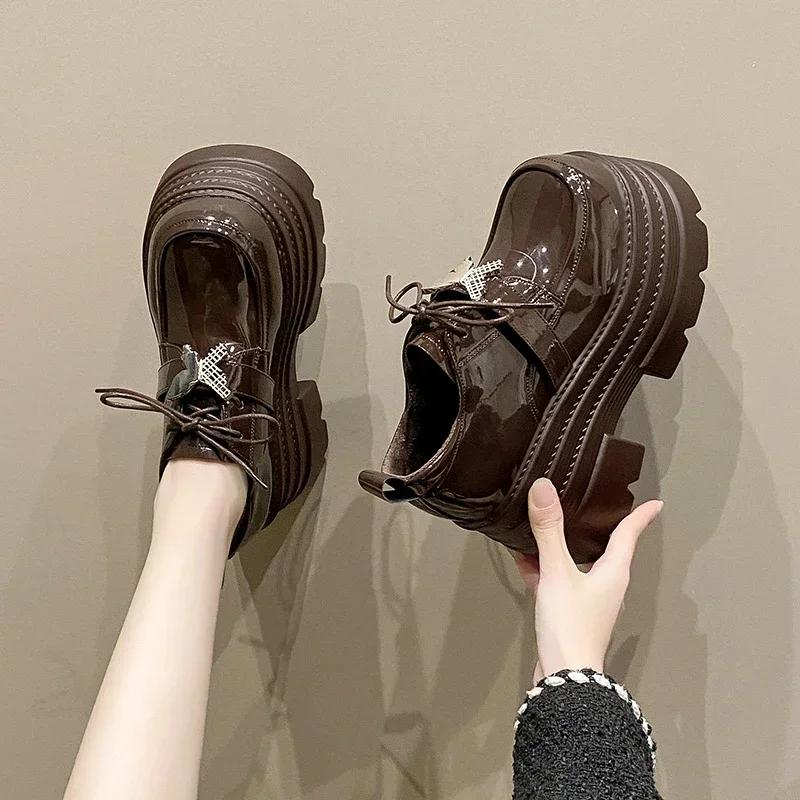 Fashion 10CM Patent Leather Chunky Heels Pumps 2025 Spring Autumn Ankle Boots Mary Jane Chunky Heels Buckle Platform Shoes Girls' shoes