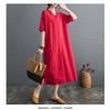 Summer New Cotton and Linen Artistic Retro Pullover Buckle Dress A-line Long Skirt
