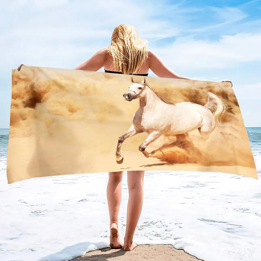 3D Horse Beach Towel Microfiber Quick-Drying Bath Convenient Thin Blanket Suitable for Swimming Travel Yoga Camping