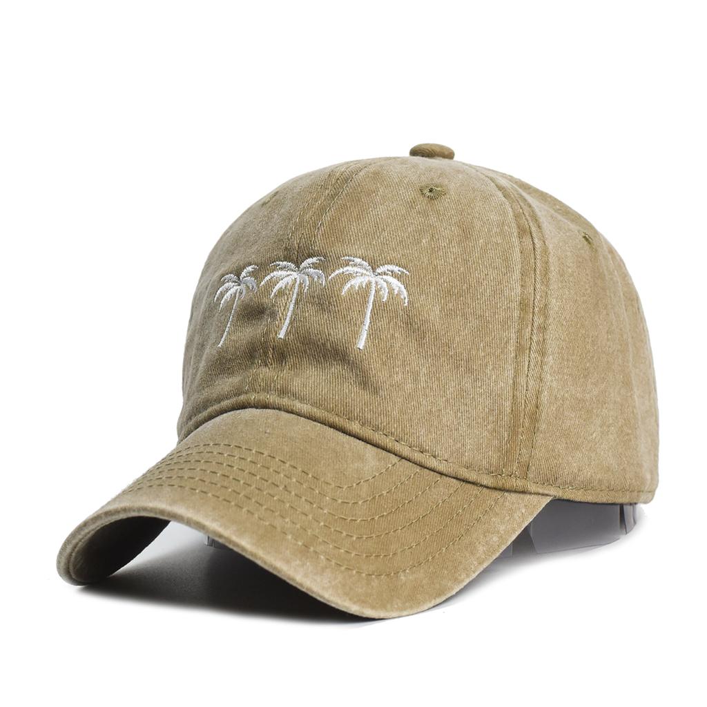 Unisex Washed Cotton Cap Coconut Palm Embroidery Vintage Baseball Cap Men Women Adjustable Casual Outdoor Streetwear Sports Hat
