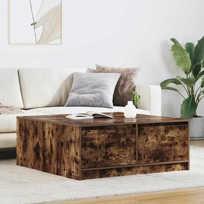 VidaXL Coffee Table with Drawers Smoked Oak 100x100x40 Cm, Center Table, Sofa Table, Accent Table, Side Table, 3328403