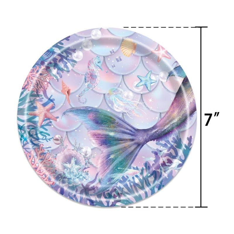Purple Fish-Scale Mermaid-Themed Party Decoration Set: Disposable Mermaid-Tail Tablecloths, Paper Cups, Napkins, and Plates for Girls' Birthdays