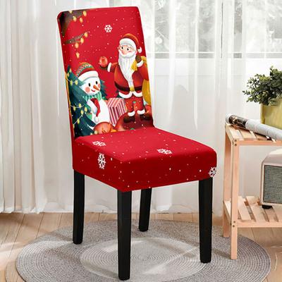 Christmas Chair Cover Dustproof Cartoon Santa Snowman Print New Year Party Decoration Stretchable Fabric