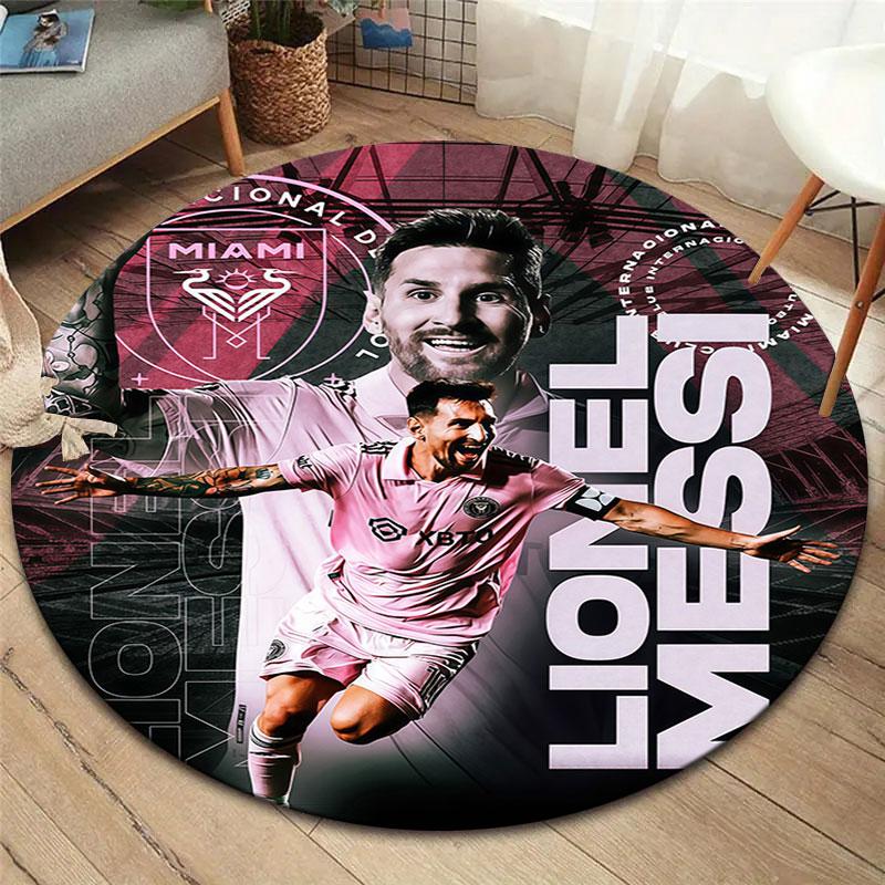 Lionel Messi Round Area Rug,Carpet Rug for Living Room Bedroom Sofa Playroom Decor,Non-slip Floor Mat