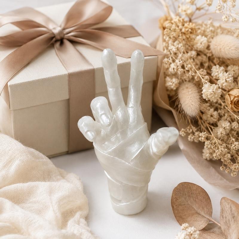 Window Sill Hand Figure, Seasonal Display Piece With Night Shine Finish, Stable Base, and Shelf to Corner Placement for Home or Party Use