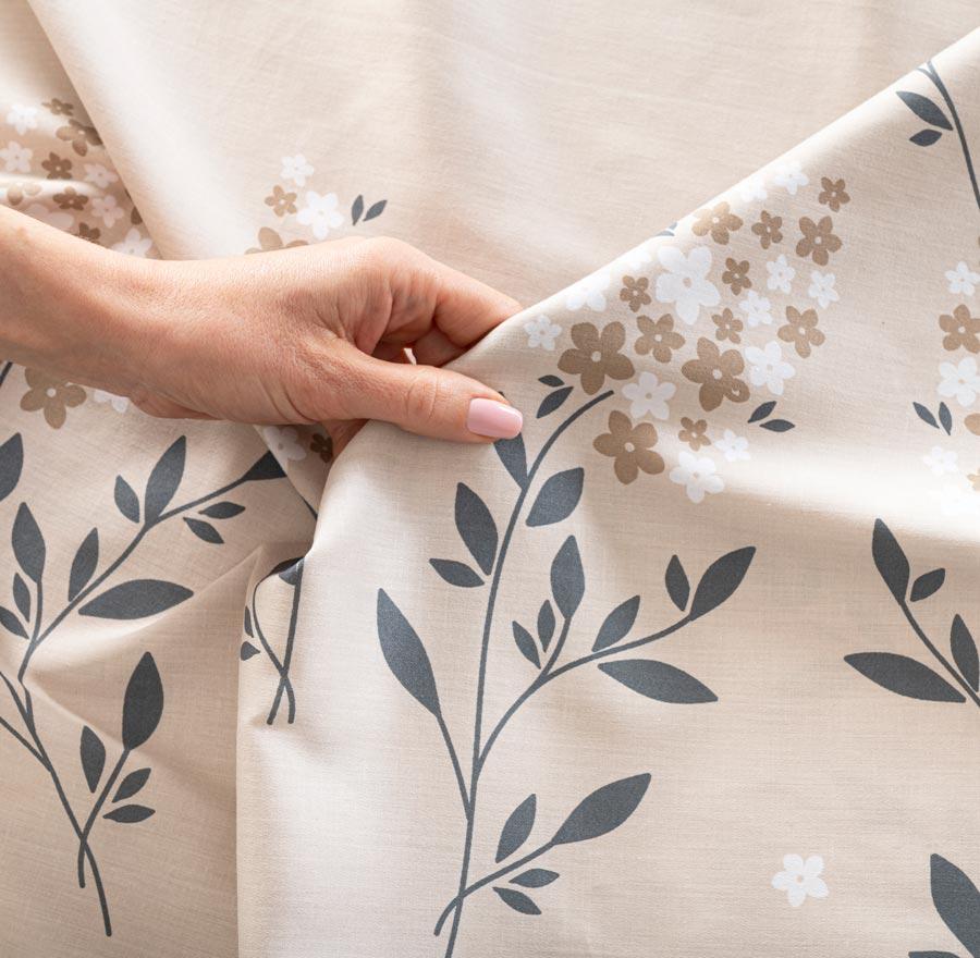 Amalia - Satin Bedding Set - Beige with Blue and Caramel Accents - Small Flowers -