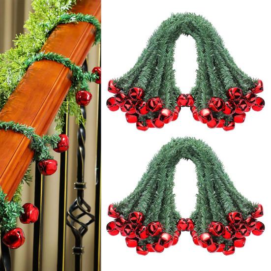 Christmas Garland Ties with Bells Decorative Rope Straps for Wreaths Railings Stairs Flexible Faux Pine Needle Twist Ties Xmas Holiday Decor