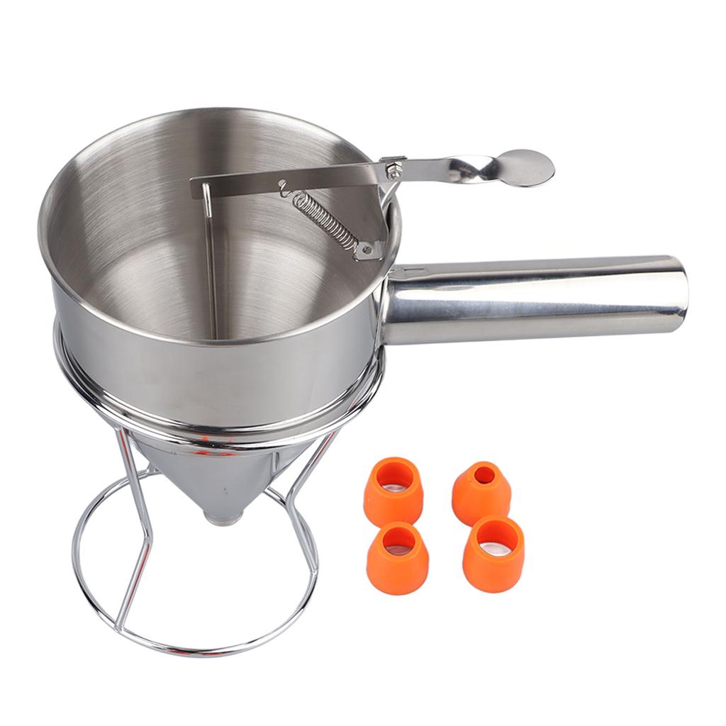 Teigspender Edelstahl Pfannkuchenteigspender mit 18mm 4PCS Silikonmund für Pfannkuchen Cupcakes