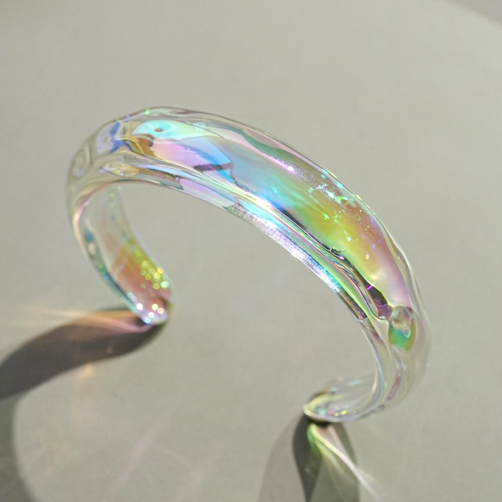 IF ME Bohemia Transparent Colorful Acrylic Opening Bangle for Women Irregular Large Wide Cuff Bracelet New Trend Couple Jewelry F