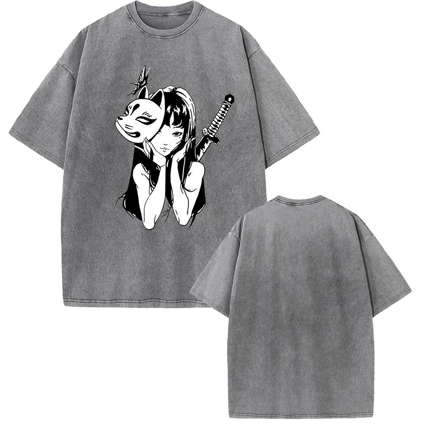 Tomie Manga Graphic Tshirt Vintage Washed Fashion Oversized T Shirt Summer Casual Short Sleeve Tees Cotton Men Women Clothing