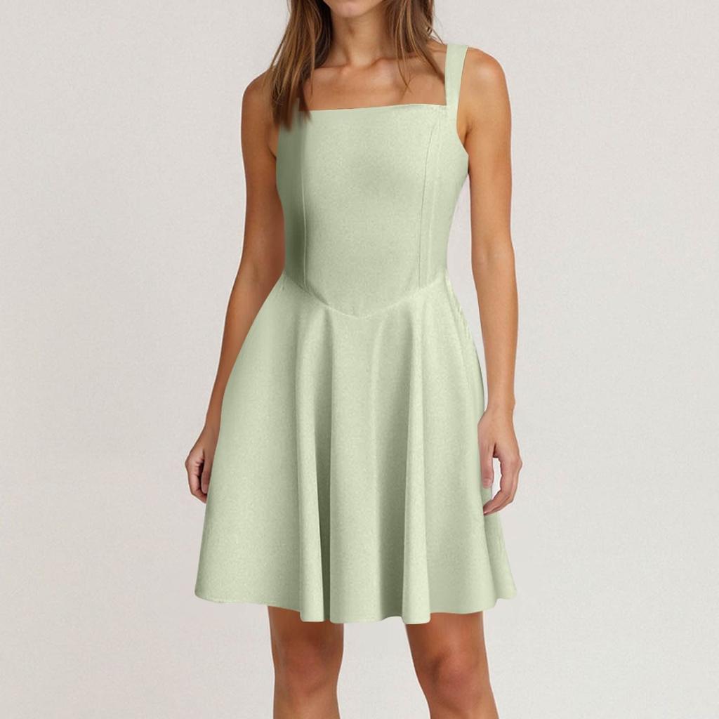 Women's Spring Summer Casual Square Neck Solid Colour Dress  Sleeveless Dresses