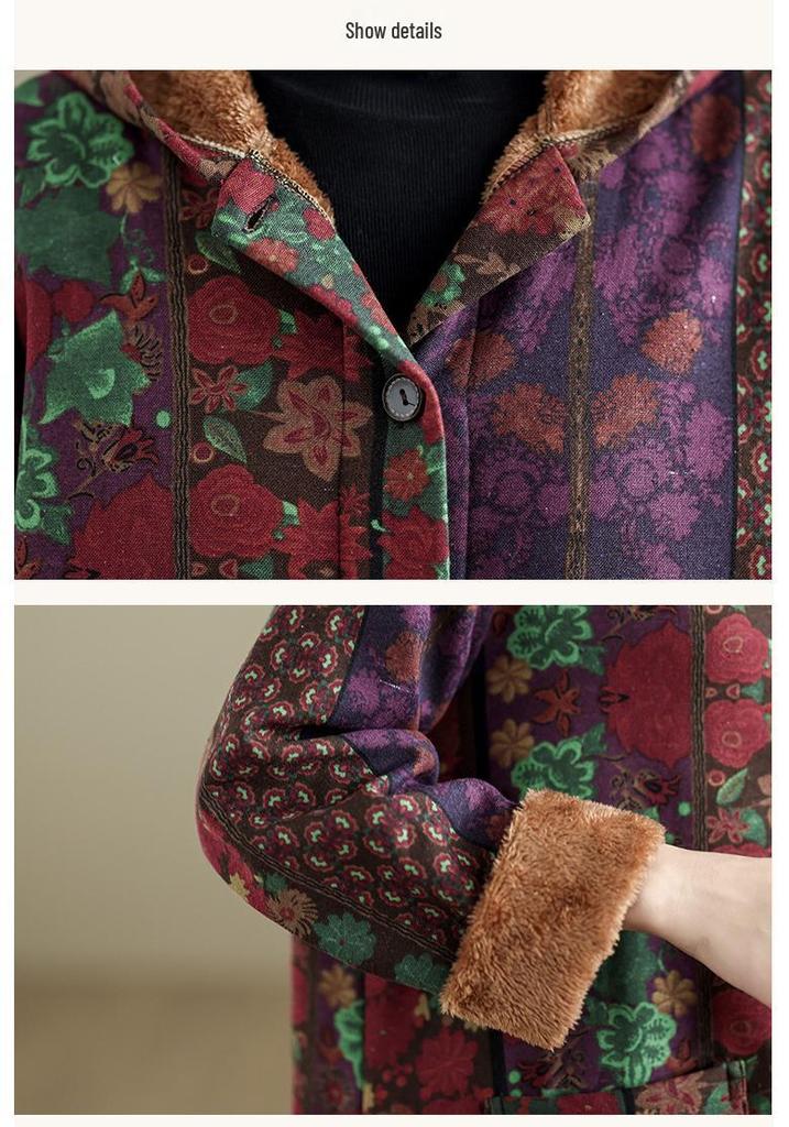 Women's Plus Velvet Thickened Hooded Windbreaker - Autumn/Winter 2026 Warm Loose Fit Cotton Jacket, Plus Size Outerwear
