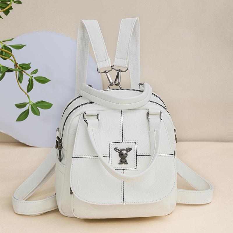 Multifunctional Shoulder Bag Women's Soft Leather Backpack Solid Color Shoulder Bag