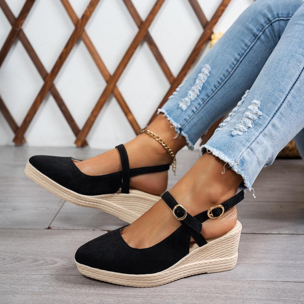 Women's Woven Wedge Thick Heel Sandals Female Platform Sandals Spring New Suede High Heel Pointed Strap Fashion Thick Sole Shoes