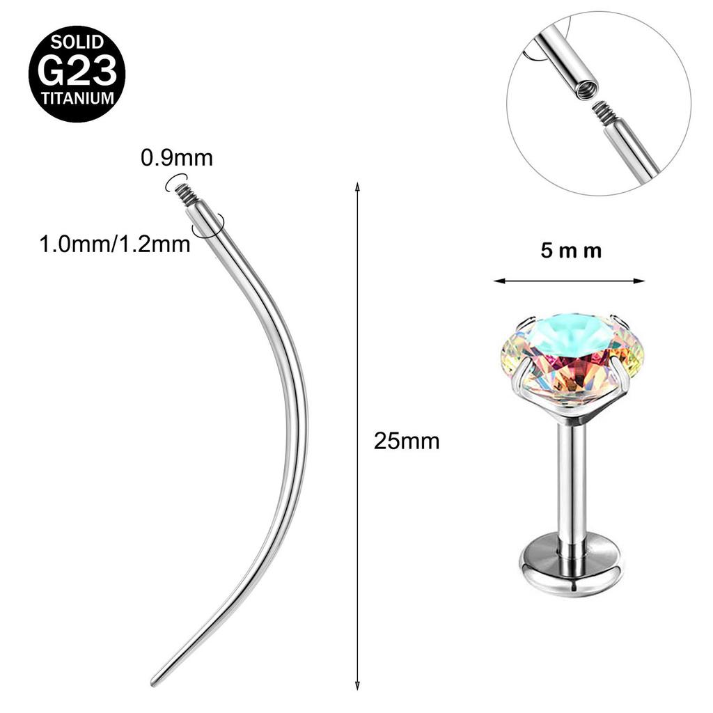 ZS 2 ks/lot 16G/18G Křišťálový piercing do rtu Labret G23 Titanové náušnice do rtu Chrupavková náušnice Vodicí jehla Daith Helix Piercing