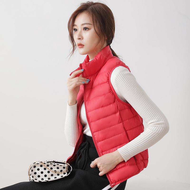 Women's Ultra-Lightweight White Duck Down Vest - Thin Style with Stand Collar