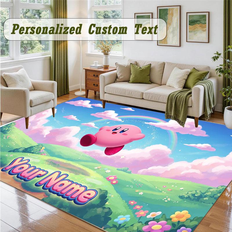 Crystal Velvet Square Rug Custom NameKirby Pattern Non Slip Home Floor Decor Rug
